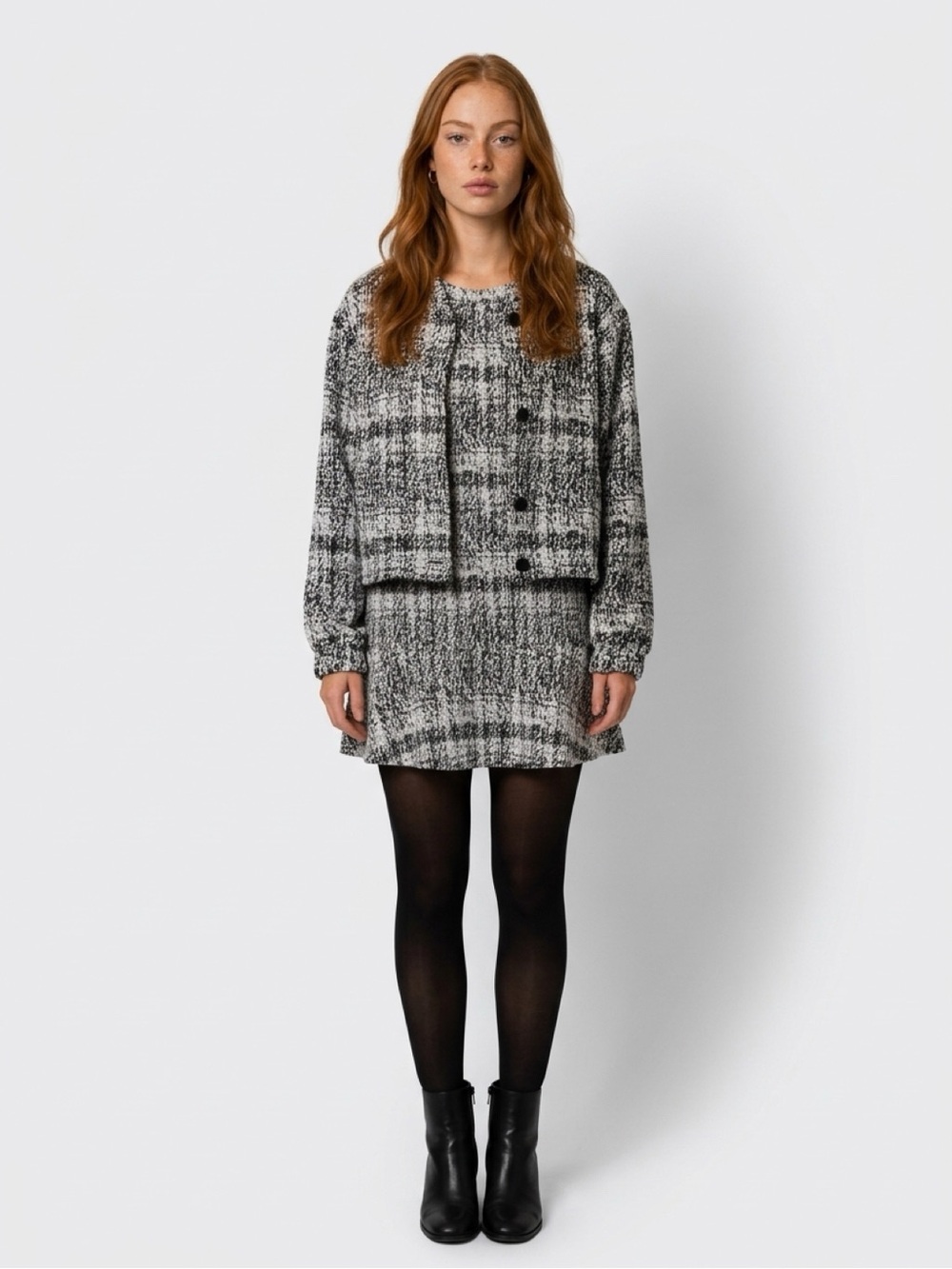 LOFT Ann Taylor Soft Chic Black and White Plaid Dress and Jacket Set